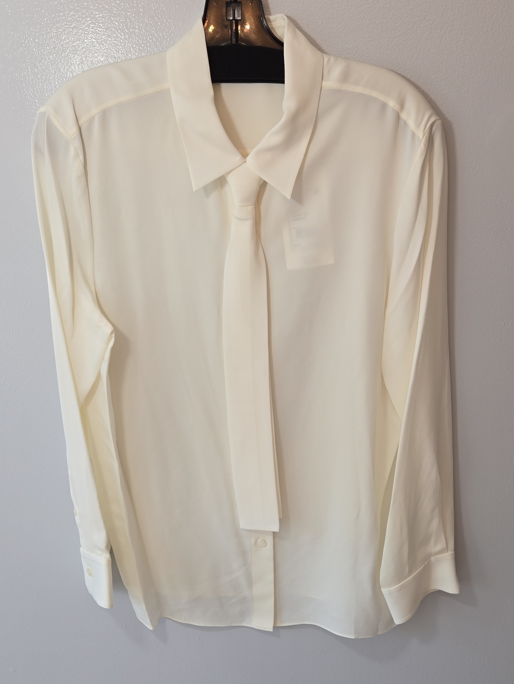 NWT Theory Ivory Silk Georgette Necktie St Blouse Top Size Large